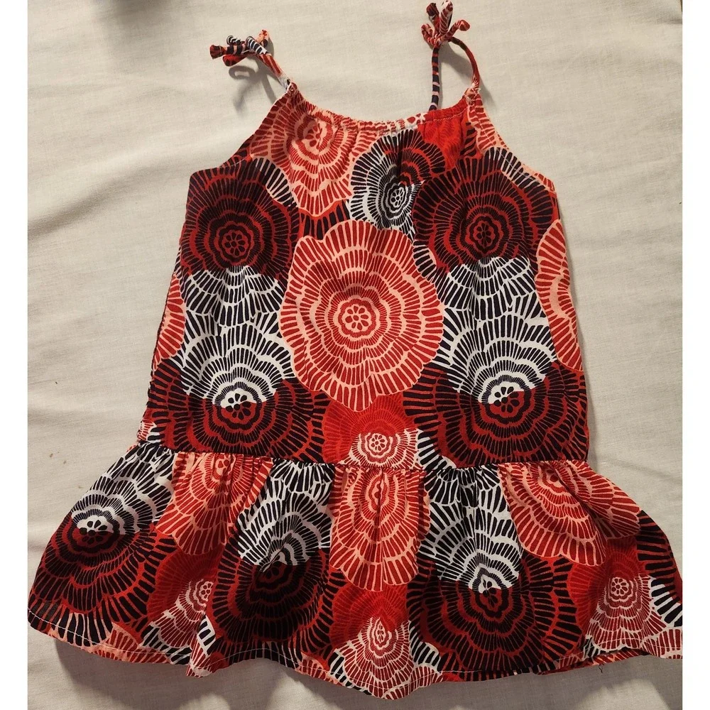 Old Navy Girls 18-24 Months Dress Red Blue Sleeveless Sun Dress Floral Patriotic